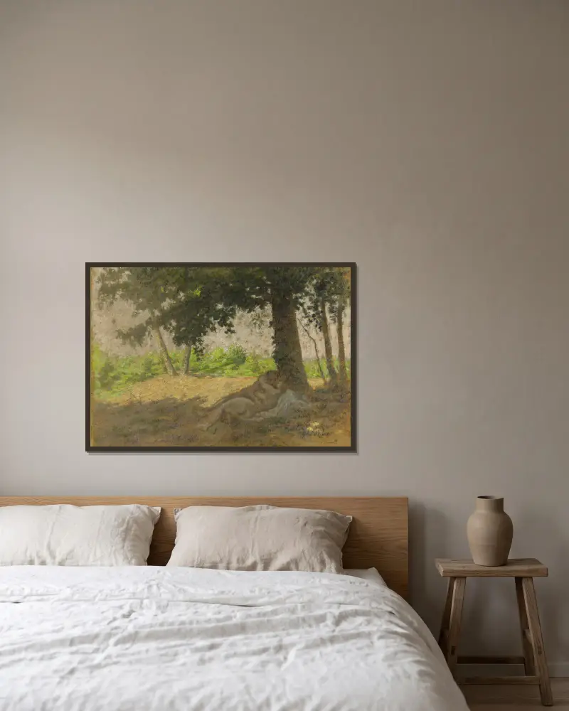 Couple enlacé couché dans un paysage av Ker-Xavier Roussel inramad på en vägg
