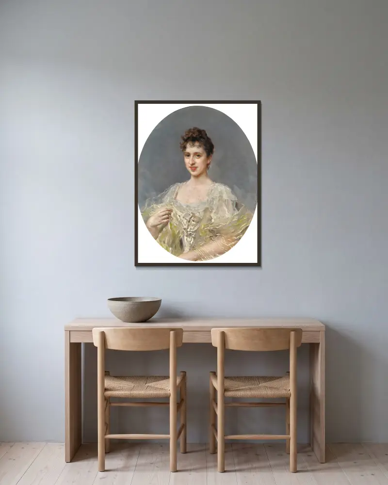 Clotilde, markisinna av Acricollar av Raimundo de Madrazo y Garreta inramad på en vägg