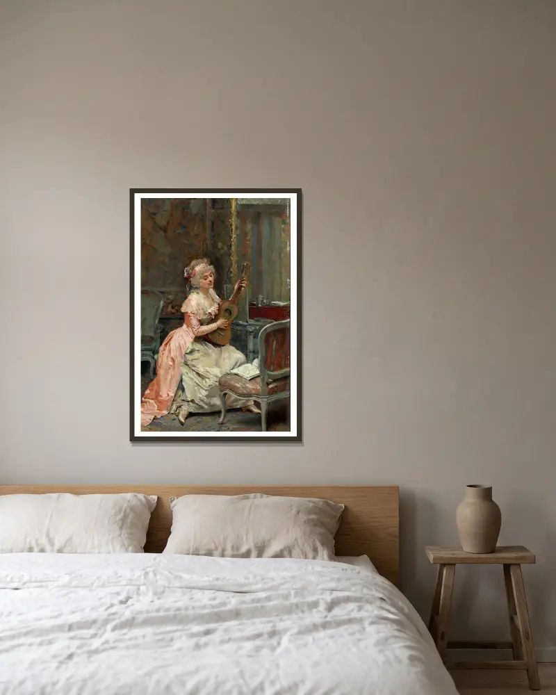 Kvinna med gitarr av Raimundo de Madrazo y Garreta inramad på en vägg