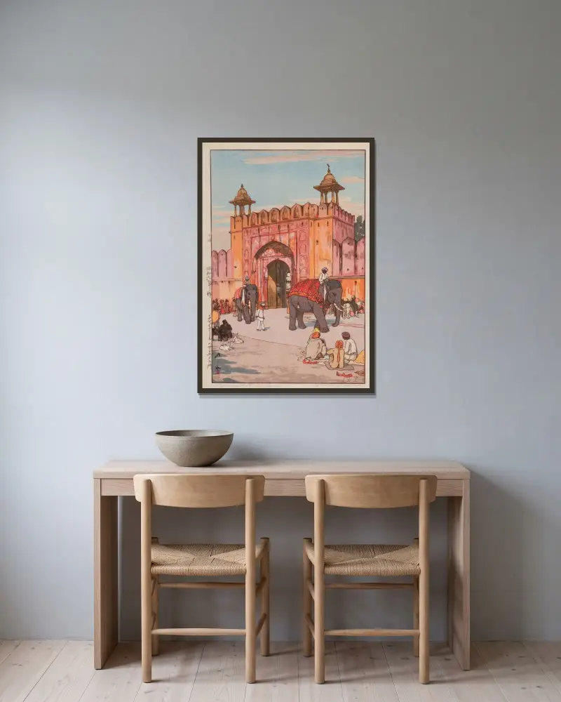Ajmer Gate, Jaipur av Yoshida Hiroshi inramad på en vägg