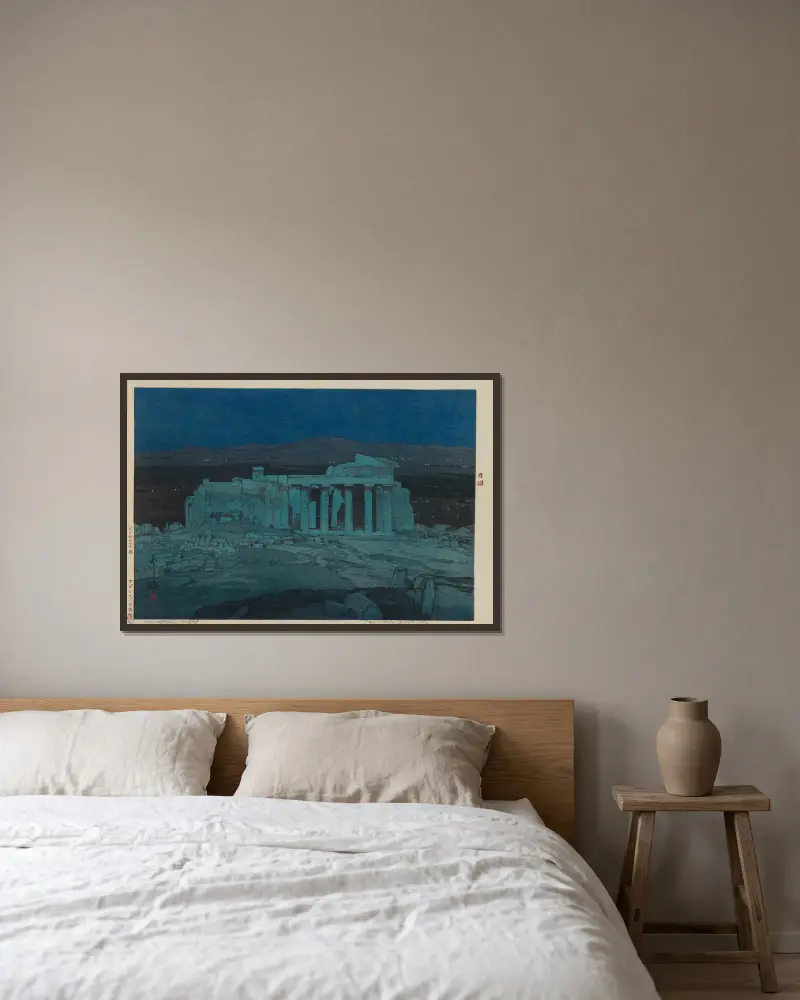 Atens antika ruiner (Akropolis – natt), 1925 – nr 1 av Yoshida Hiroshi inramad på en vägg
