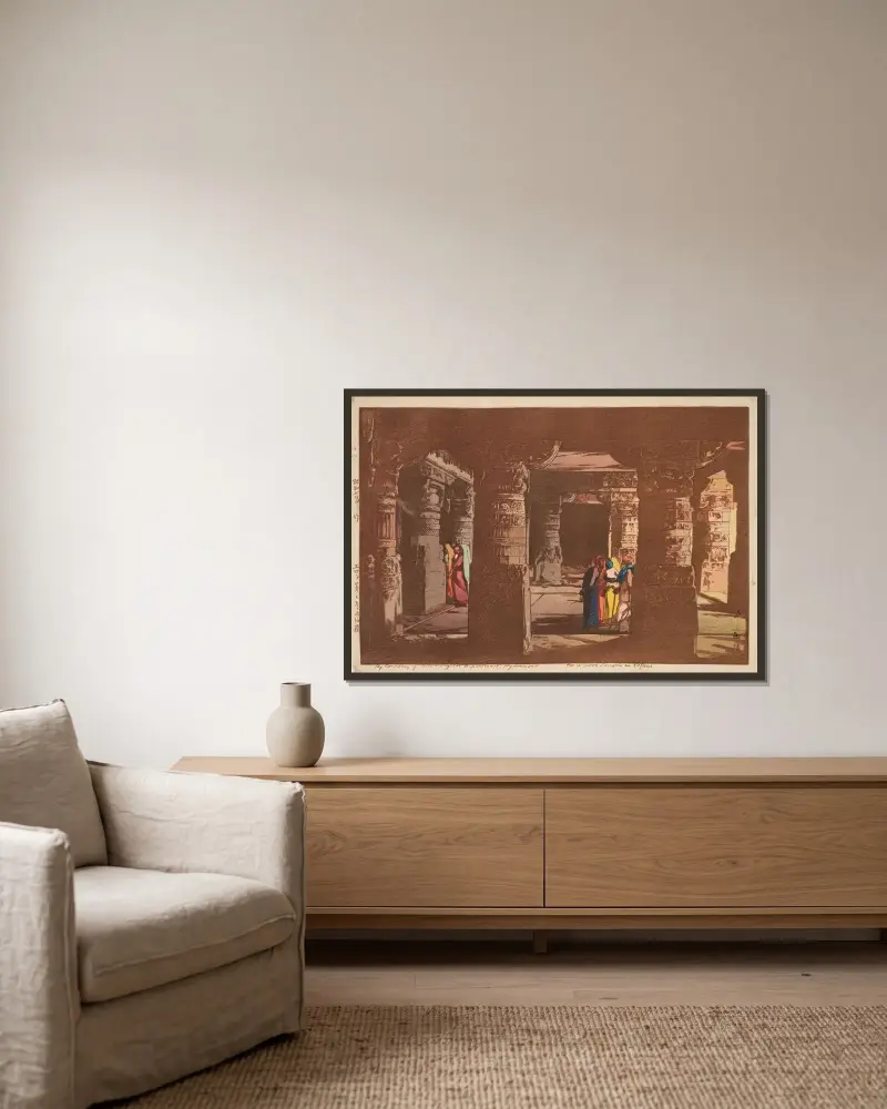 Ellora, świątynia jaskiniowa nr 3, Yoshida Hiroshi w ramie na ścianie