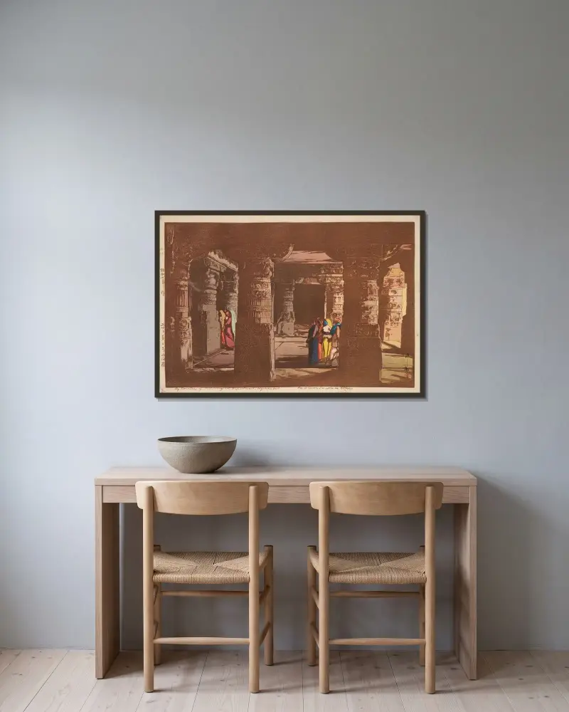 Ellora, świątynia jaskiniowa nr 3, Yoshida Hiroshi w ramie na ścianie