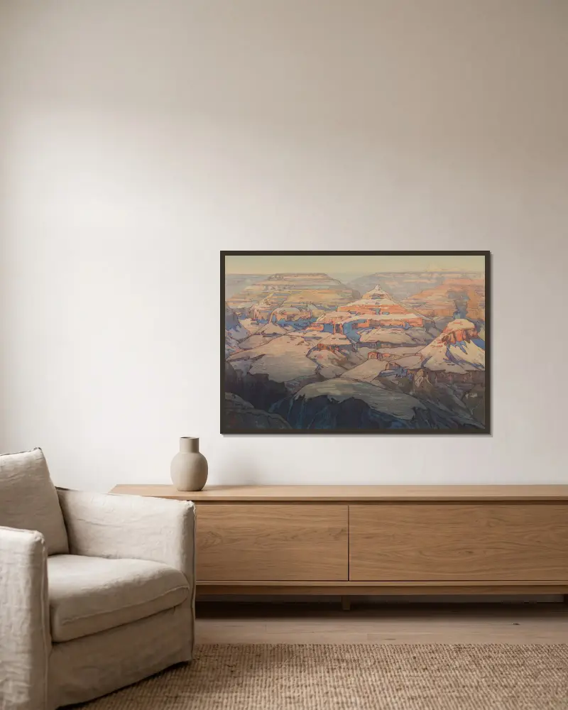 Grand Canyon, ur serien 'The United States' av Yoshida Hiroshi inramad på en vägg