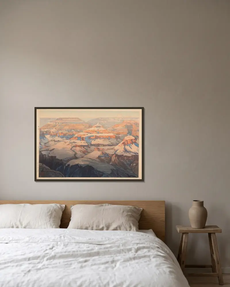Grand Canyon (Gurando Kyanion) av Yoshida Hiroshi inramad på en vägg