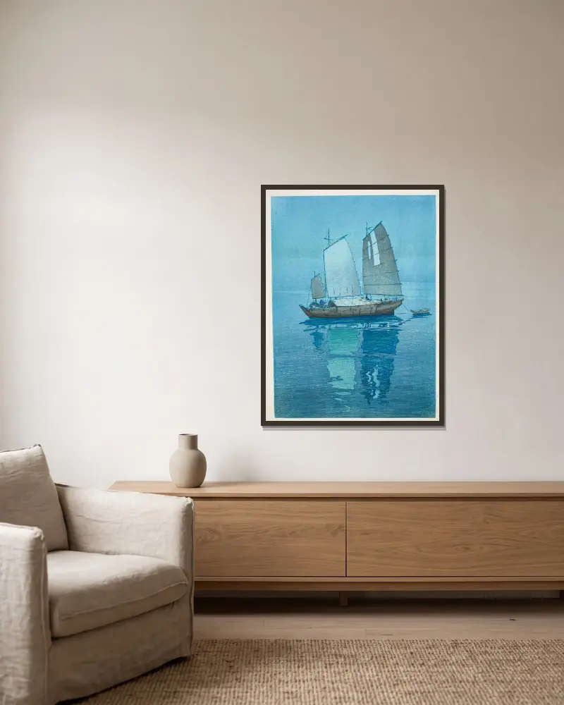 Hansen (Sailing Boats) av Yoshida Hiroshi inramad på en vägg