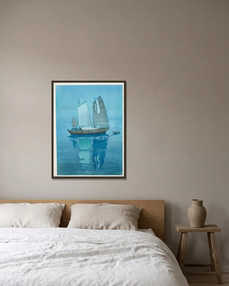Hansen (Sailing Boats) av Yoshida Hiroshi inramad på en vägg