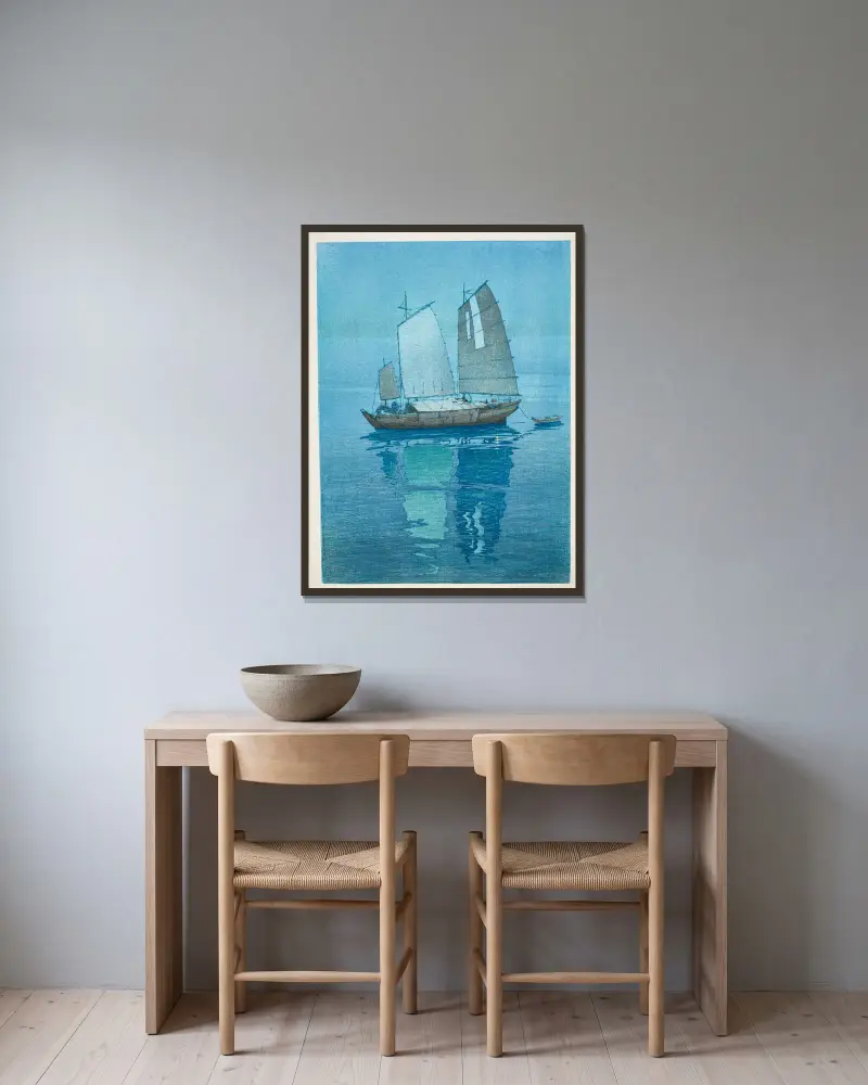 Hansen (Sailing Boats) av Yoshida Hiroshi inramad på en vägg