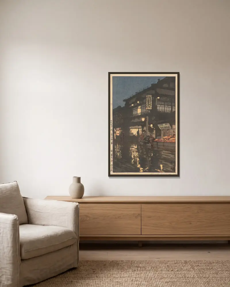 Kagurazaka Street after a Night Rain av Yoshida Hiroshi inramad på en vägg