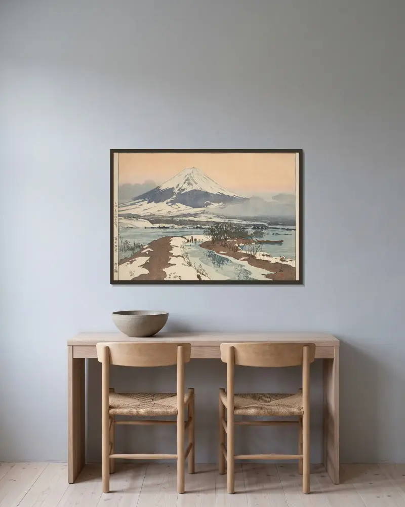 Kawaguchi ko (Fuji from Kawaguchi Lake) av Yoshida Hiroshi inramad på en vägg