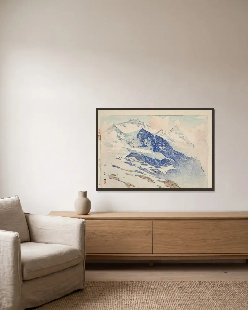 Yungufurau-yama (Jungfrau) av Yoshida Hiroshi inramad på en vägg