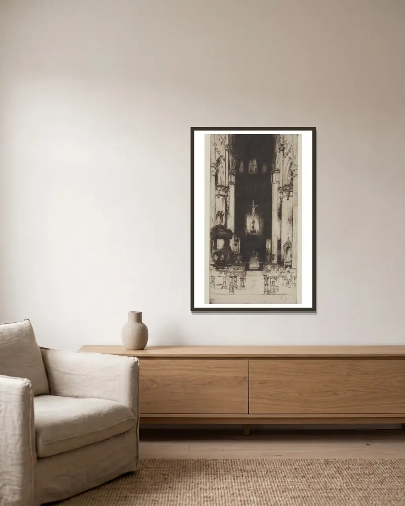 Notre Dame, Dinant von David Young Cameron gerahmt an einer Wand