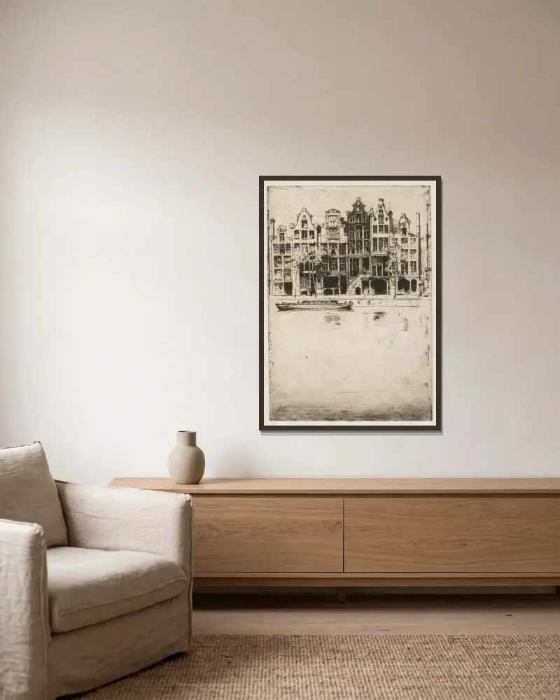 Erinnerung an Amsterdam von David Young Cameron gerahmt an einer Wand