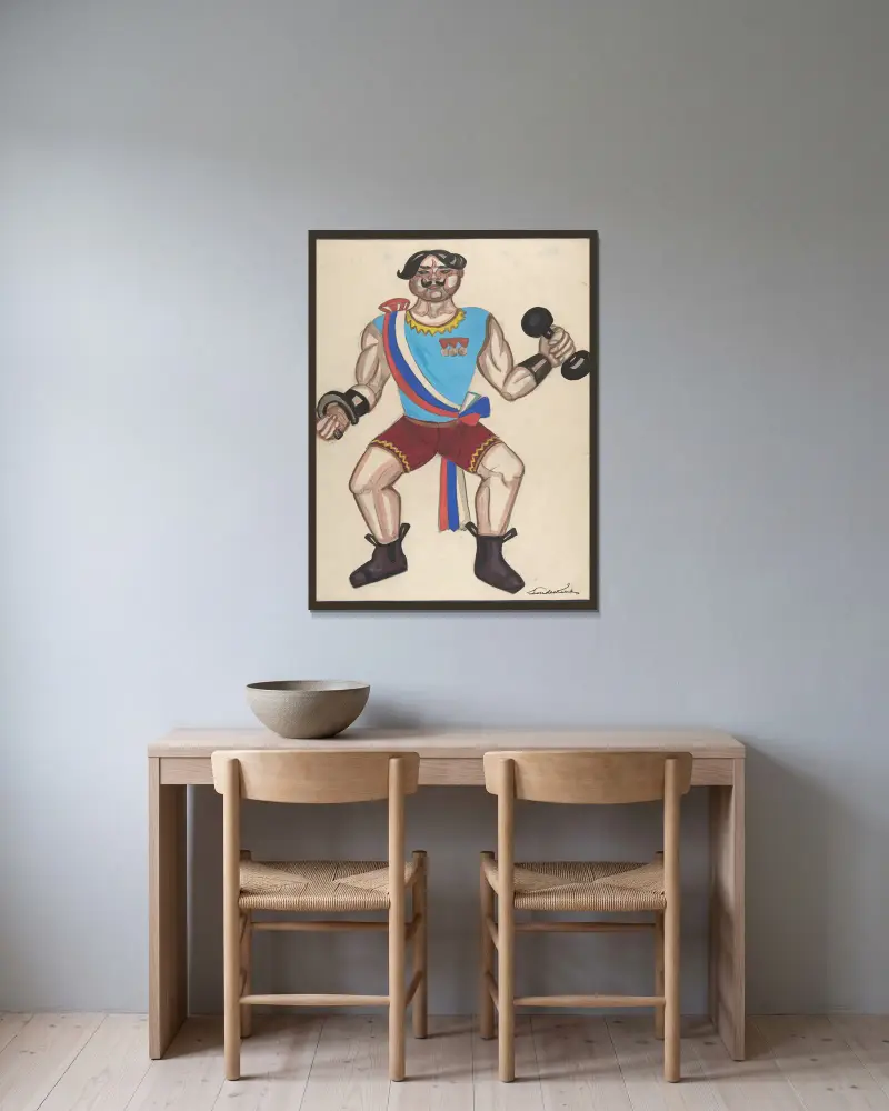 Champion strong man av Sergey Yurievich Sudeikin inramad på en vägg