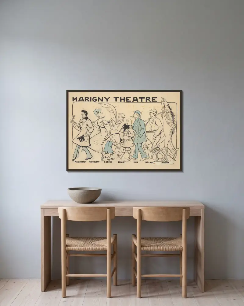 La revue de Marigny av Gabriel Timmory och Maurice de Marsan, 1910 – nr 1 av Yves Marevéry inramad på en vägg