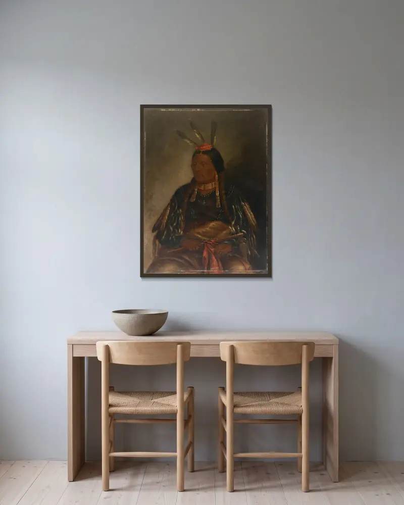 Che-tan-ce-ta (Gelber Falke) von Antonio Zeno Shindler gerahmt an einer Wand