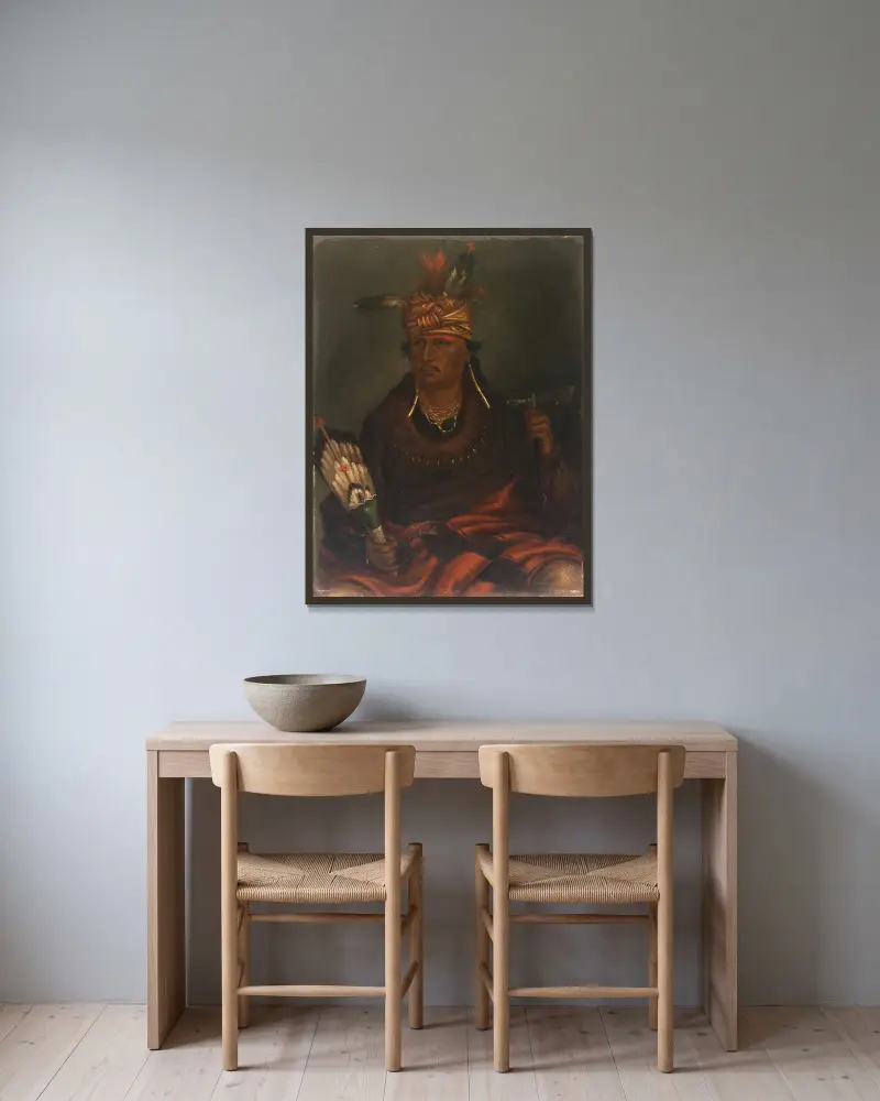 Chetan-woa-kutoa-mang (Höken som jagar gående) av Antonio Zeno Shindler inramad på en vägg