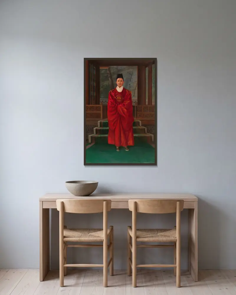 Kungen av Korea av Antonio Zeno Shindler inramad på en vägg