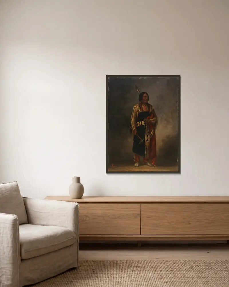 Mak-phe-ah-luta (Red Cloud) av Antonio Zeno Shindler inramad på en vägg