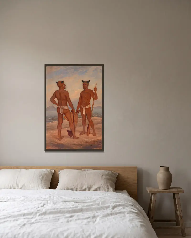 Marquesanische Männer von Antonio Zeno Shindler gerahmt an einer Wand