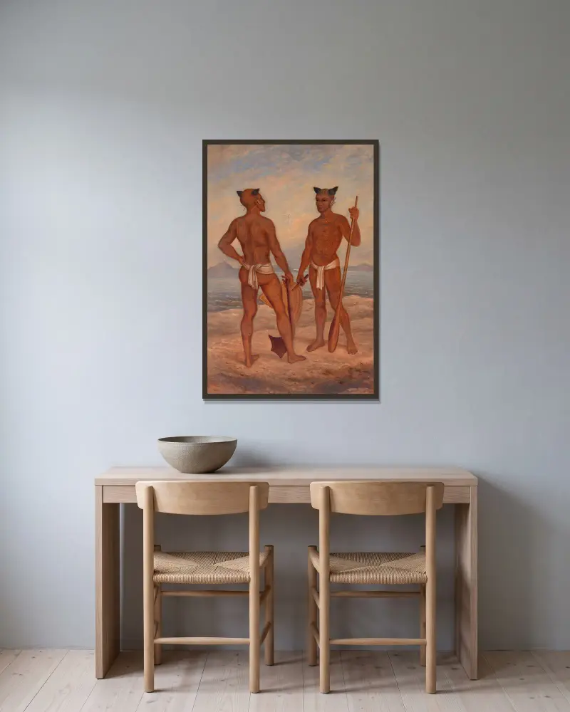 Marquesanische Männer von Antonio Zeno Shindler gerahmt an einer Wand