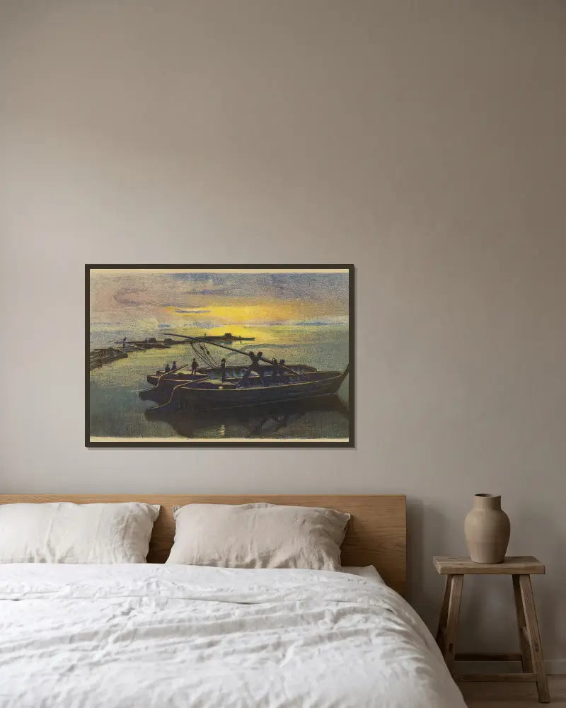 Lastkähne auf der Weichsel von Zofia Stankiewicz gerahmt an einer Wand