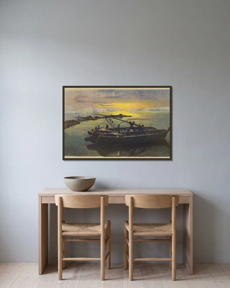 Lastkähne auf der Weichsel von Zofia Stankiewicz gerahmt an einer Wand