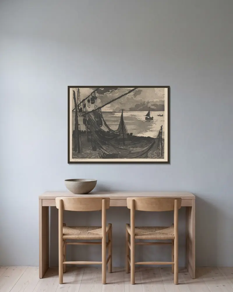 Fishing Nets av Zofia Stankiewicz inramad på en vägg
