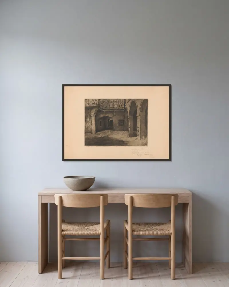 Fukiers Hof, 1914 von Zofia Stankiewicz gerahmt an einer Wand