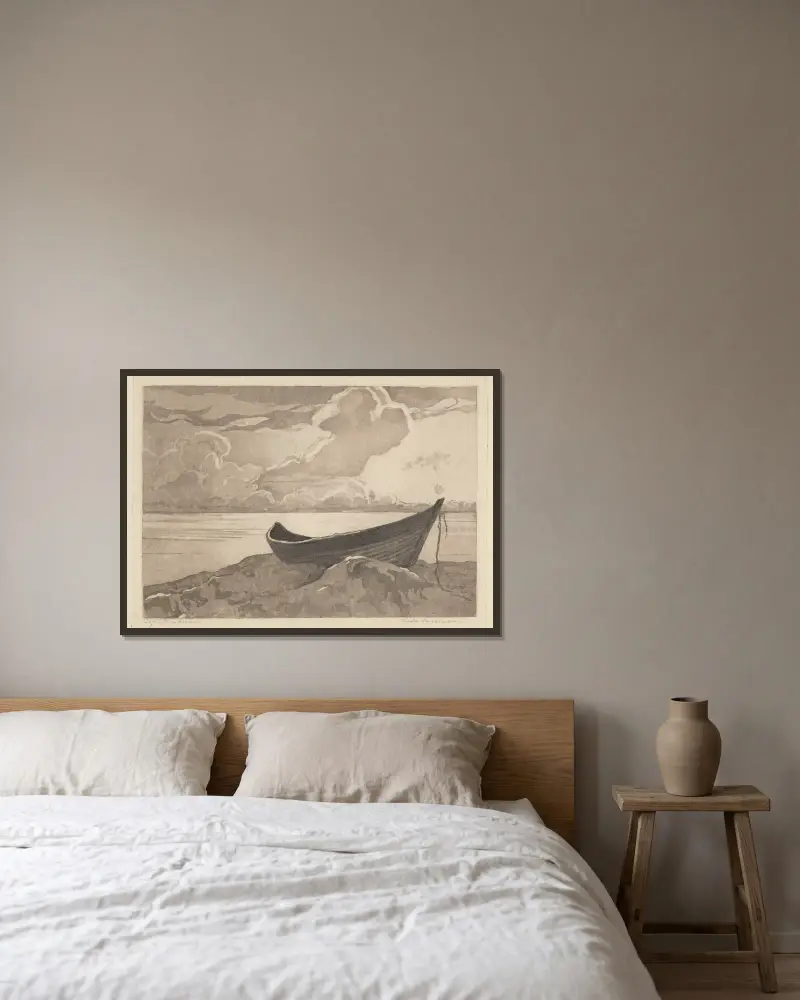 Einsames Boot (Jastarnia) von Zofia Stankiewicz gerahmt an einer Wand