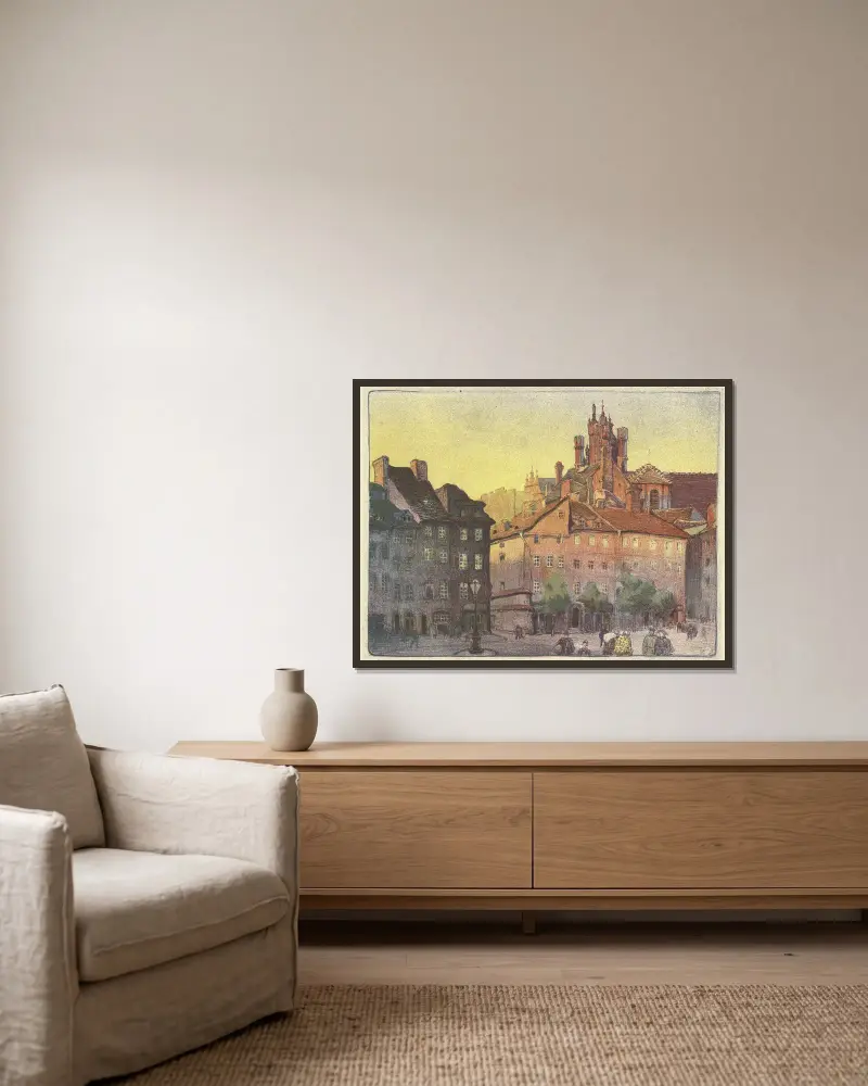 Der Schlossplatz mit Blick auf die Piwna-Straße von Zofia Stankiewicz gerahmt an einer Wand