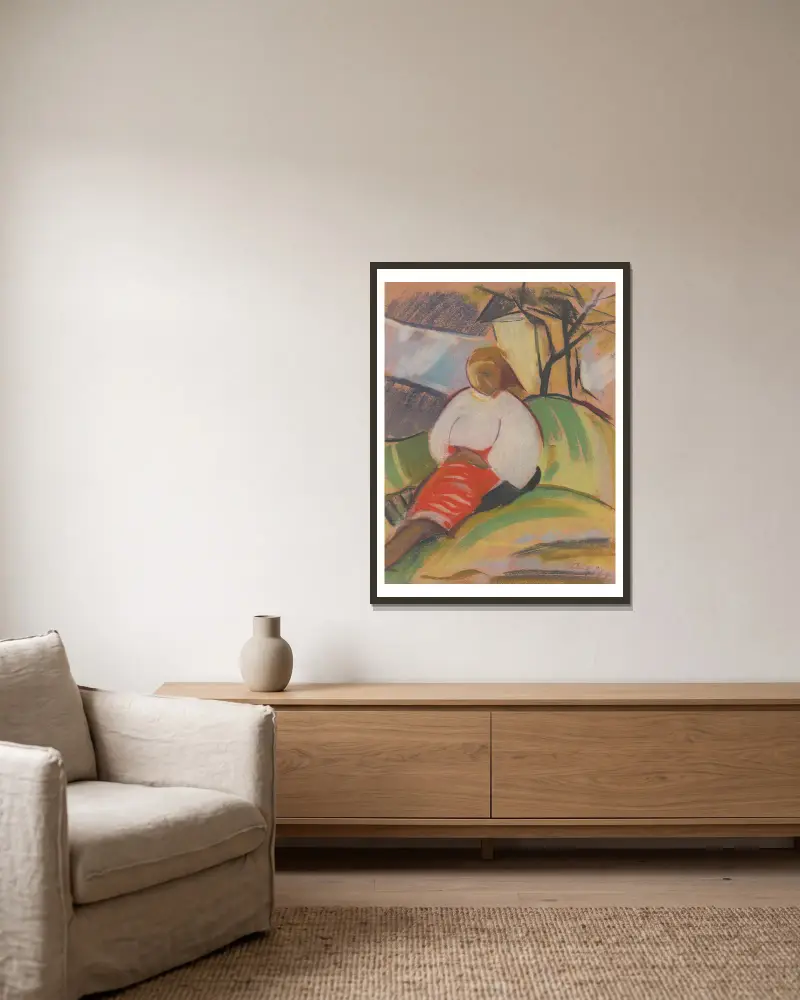 Mädchen im roten Rock von Zolo Palugyay gerahmt an einer Wand