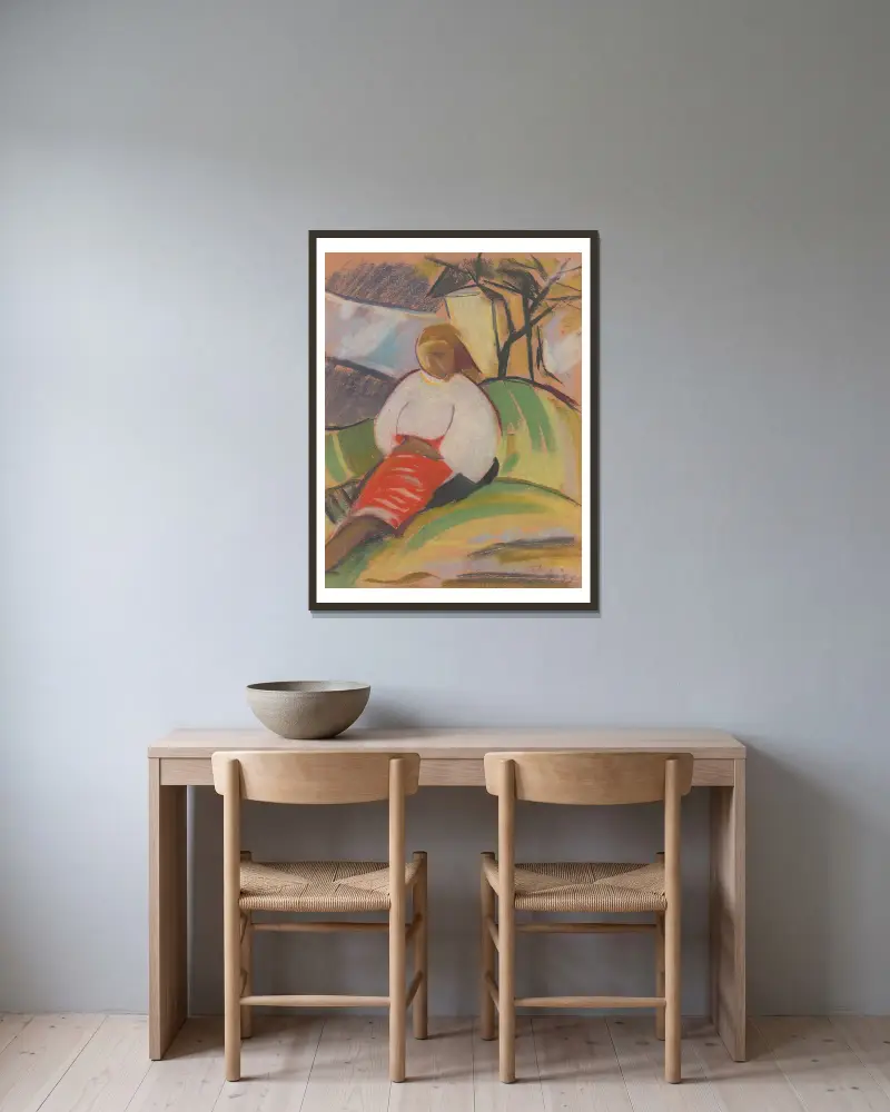 Mädchen im roten Rock von Zolo Palugyay gerahmt an einer Wand
