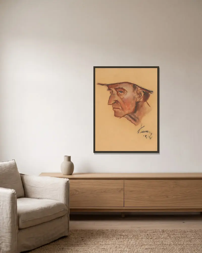 Kopfstudie eines Mannes von Zolo Palugyay gerahmt an einer Wand