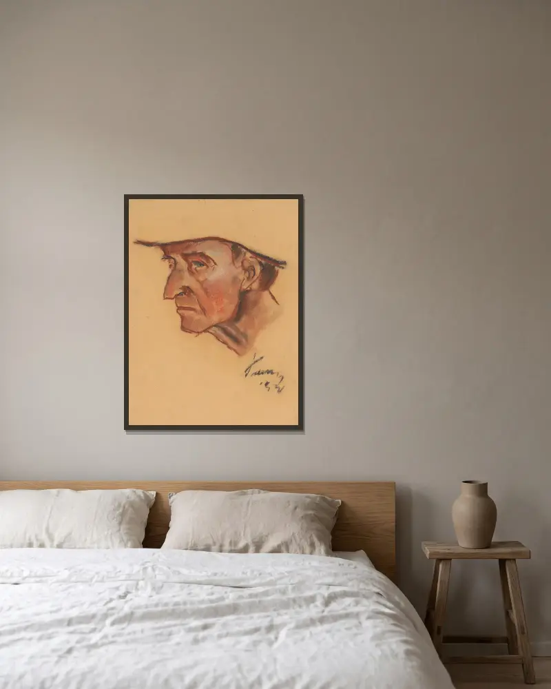 Kopfstudie eines Mannes von Zolo Palugyay gerahmt an einer Wand