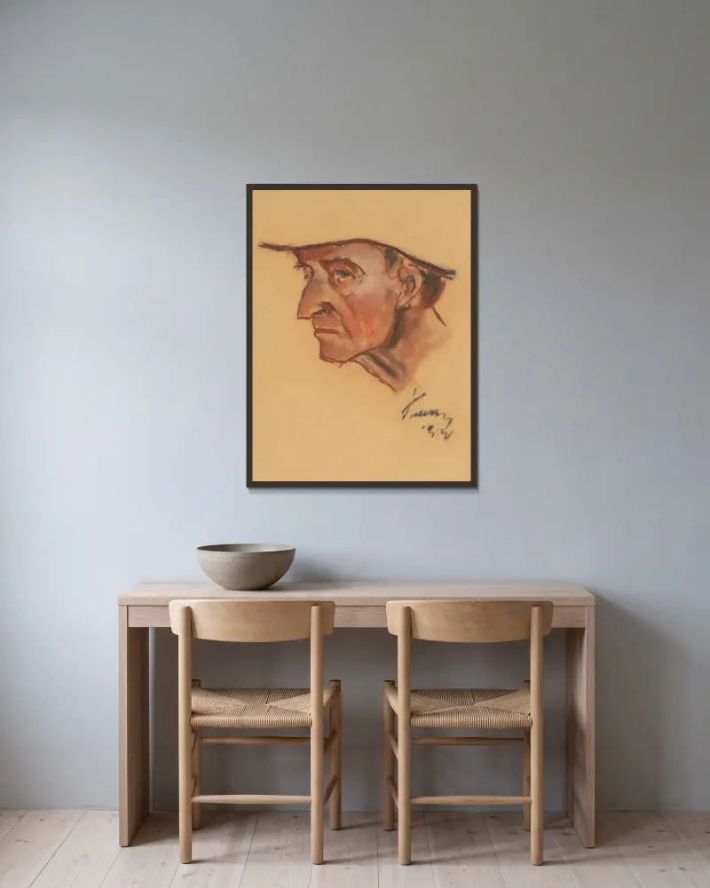 Kopfstudie eines Mannes von Zolo Palugyay gerahmt an einer Wand