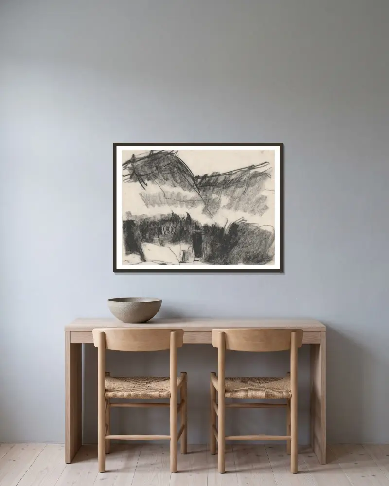 Landscape av Zolo Palugyay inramad på en vägg