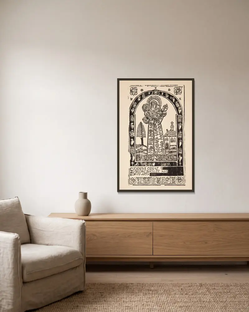 Der heilige Antonius von Padua aus Radecznica von Zygmunt Łazarski gerahmt an einer Wand