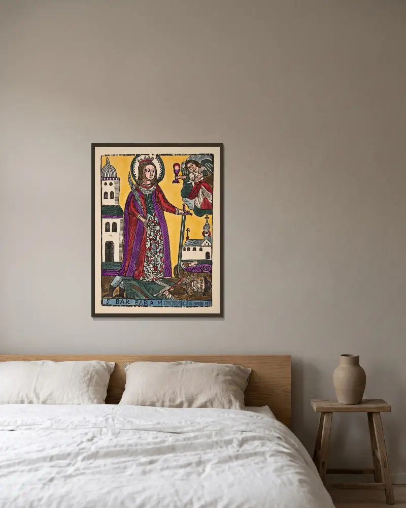 Saint Barbara av Zygmunt Łazarski inramad på en vägg