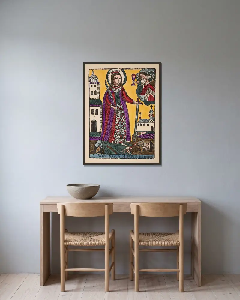 Saint Barbara av Zygmunt Łazarski inramad på en vägg