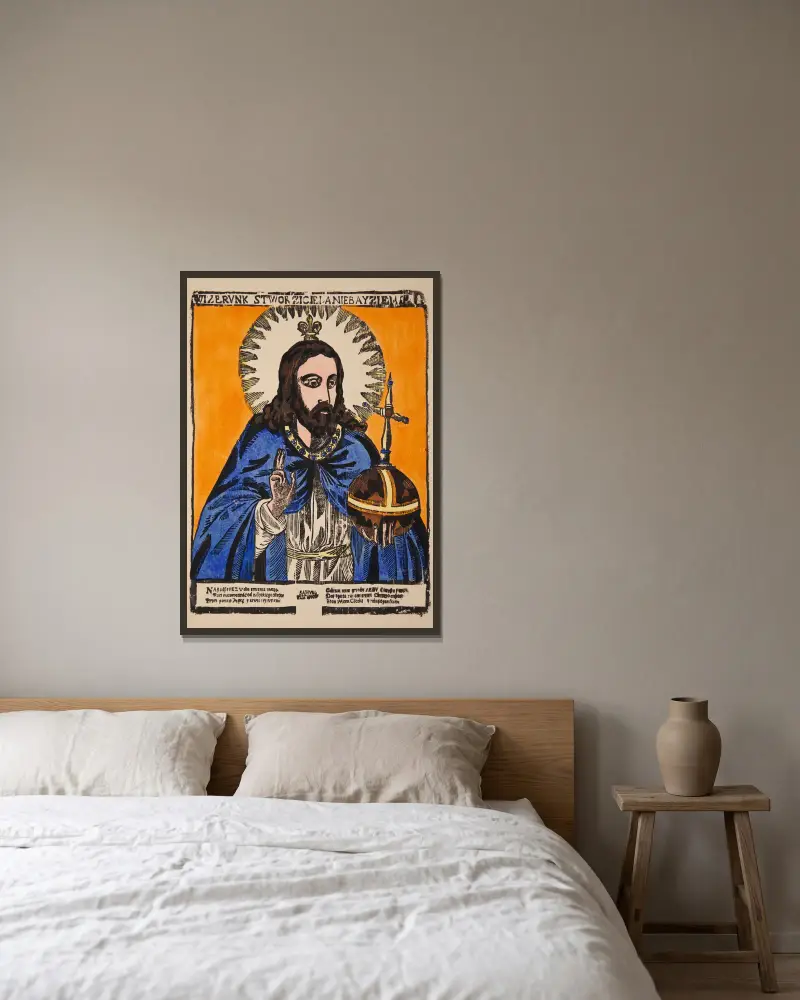 Salvator Mundi von Zygmunt Łazarski gerahmt an einer Wand