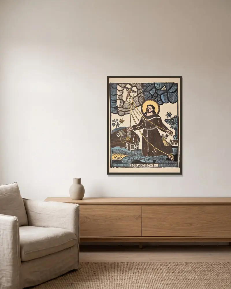Die Stigmatisierung des heiligen Franziskus von Zygmunt Łazarski gerahmt an einer Wand