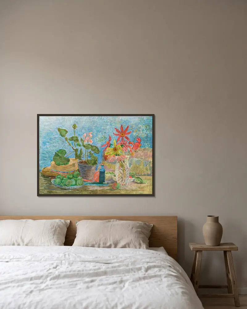 Flowers and fruit av Zygmunt Waliszewski inramad på en vägg