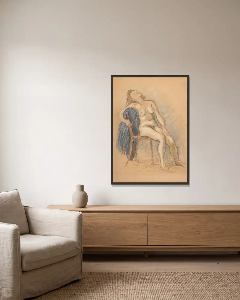 Nude sitting in a chair av Zygmunt Waliszewski inramad på en vägg