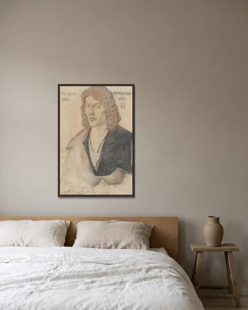 Porträtt av Oswolt Krel, enligt Dürer av Zygmunt Waliszewski inramad på en vägg