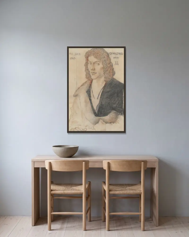 Porträtt av Oswolt Krel, enligt Dürer av Zygmunt Waliszewski inramad på en vägg