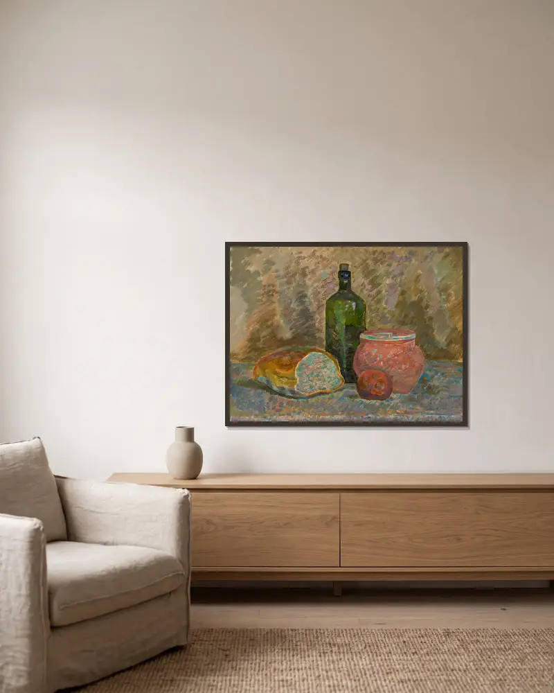 Still life with bread av Zygmunt Waliszewski inramad på en vägg