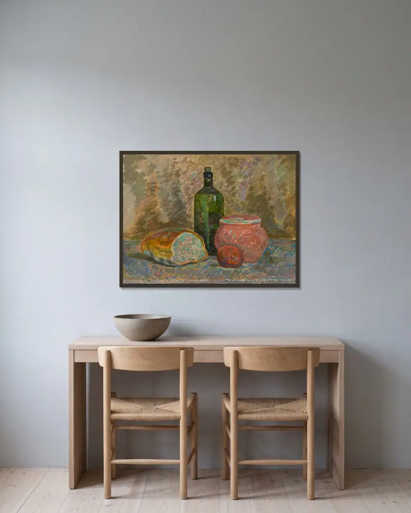 Still life with bread av Zygmunt Waliszewski inramad på en vägg