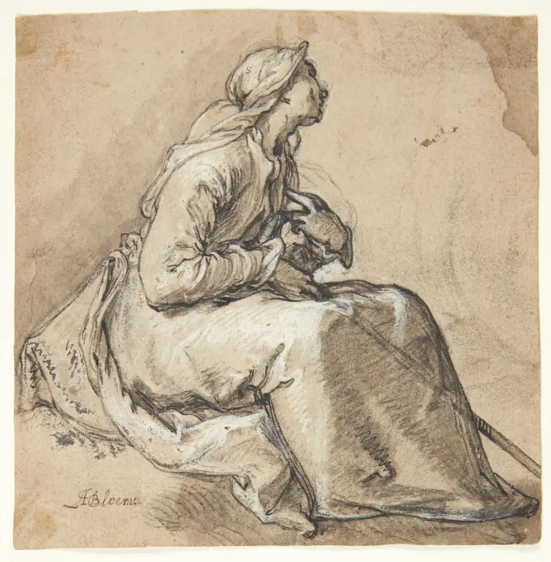 Sittande kvinna vänd åt höger av Abraham Bloemaert