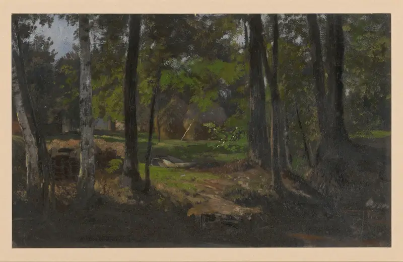 Heuhaufen zwischen Bäumen im Spreewald von Adolf Dressler
